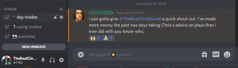 Discord channel for traders. Here's the social proof.